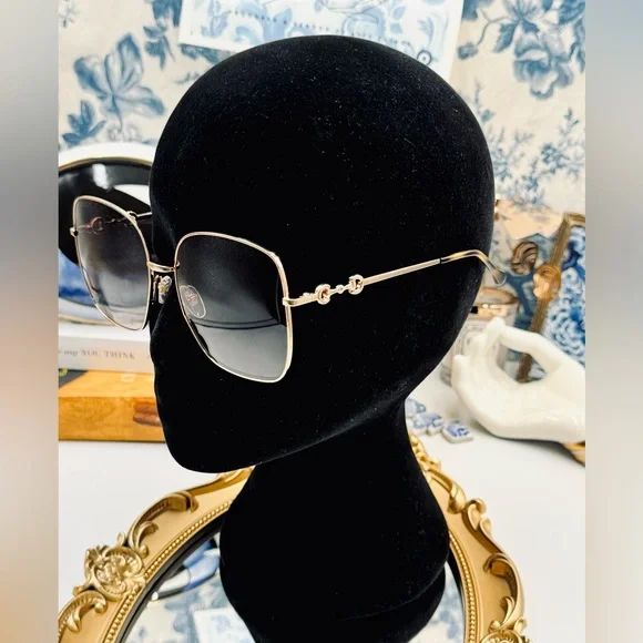 🆕 GUCCI 🧿 NWOT GG0879S 002 Gold Horsebit Sunglasses with Brown Gradient Lens - Picture 12 of 16